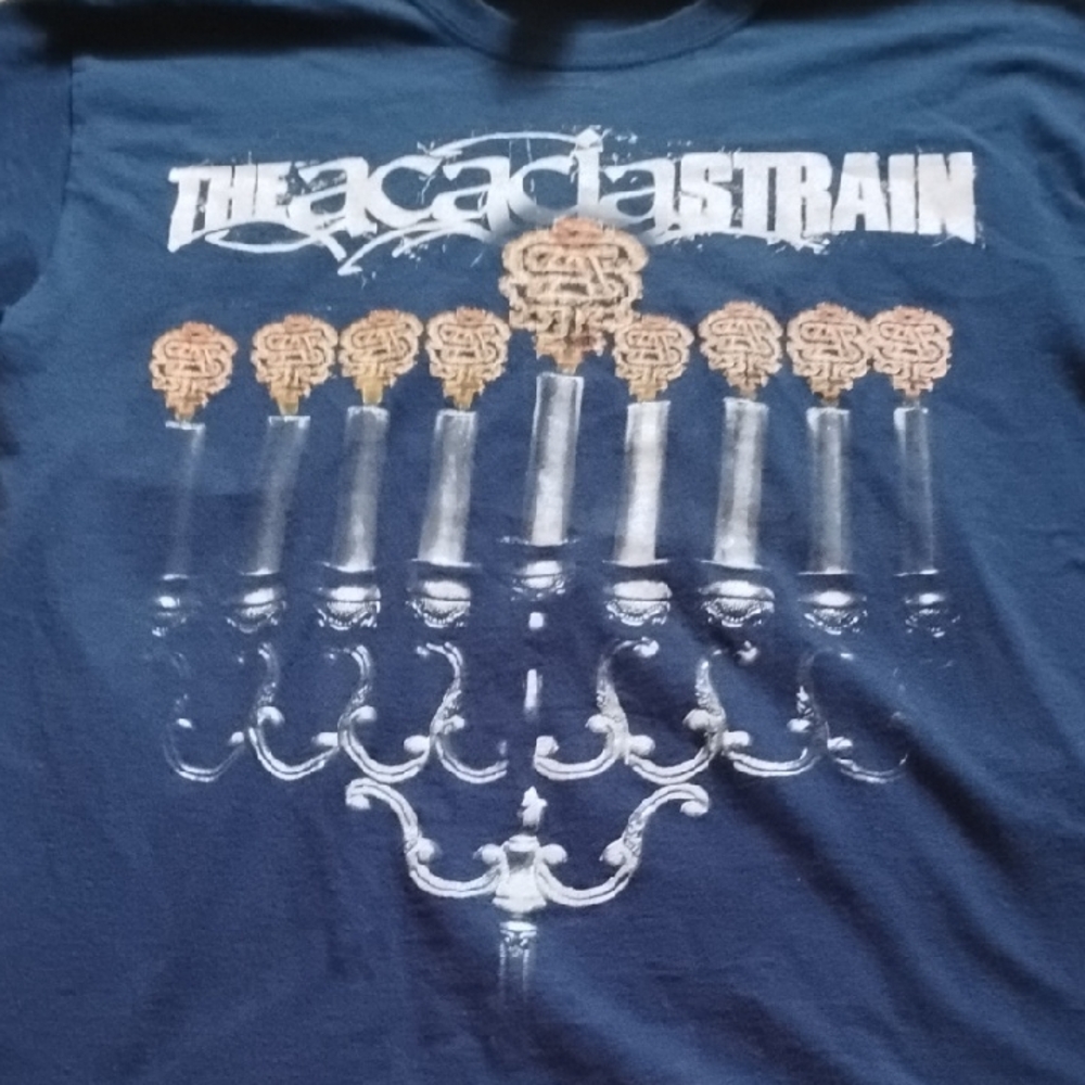 Men's Blue Vintage Large The Acacia Strain Menorah Metal Band Shirt Harmonica